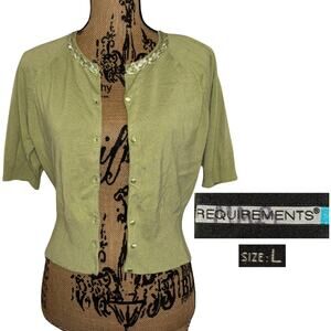 Vintage Requirements Short Sleeve Cardigan Brat Green Size Large Trendy Y2k